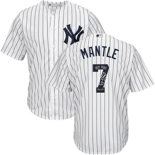 Yankees #7 Mickey Mantle White Strip Team Logo Fashion Stitched MLB Jersey - Click Image to Close